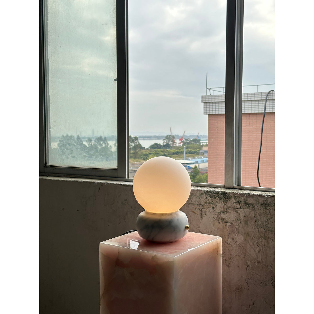 Naga Table Lamp - Hand-Sculpted Natural Marble & Opal Glass Light
