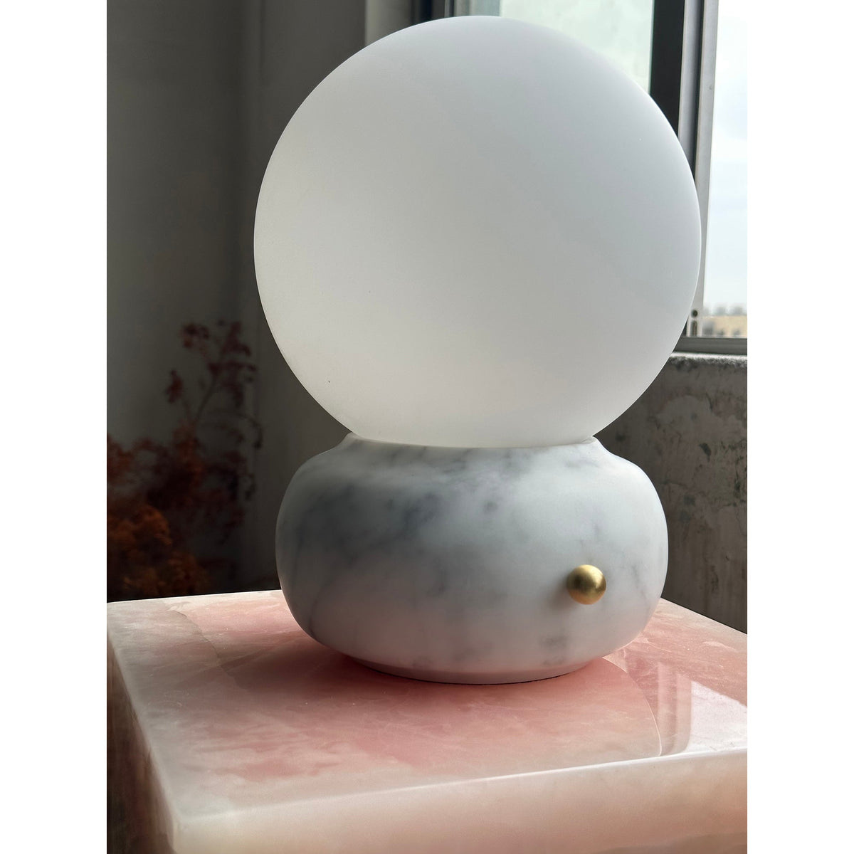 Naga Table Lamp - Hand-Sculpted Natural Marble & Opal Glass Light