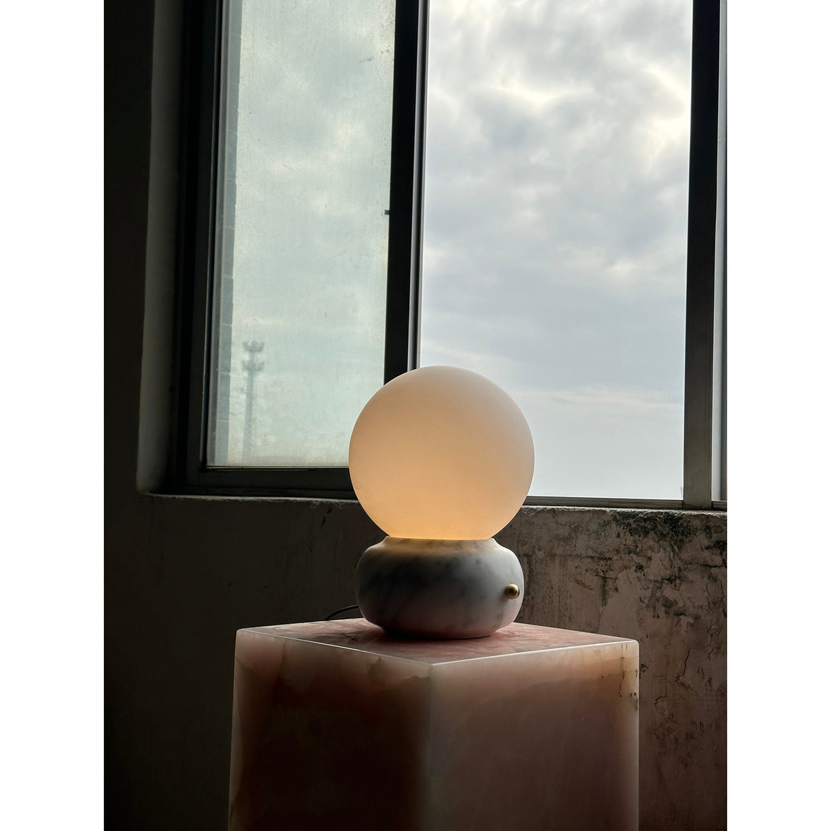 Naga Table Lamp - Hand-Sculpted Natural Marble & Opal Glass Light