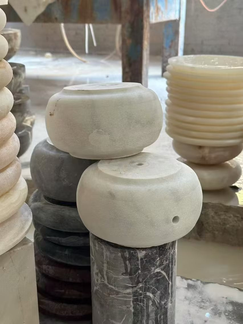 Naga Table Lamp - Hand-Sculpted Natural Marble & Opal Glass Light