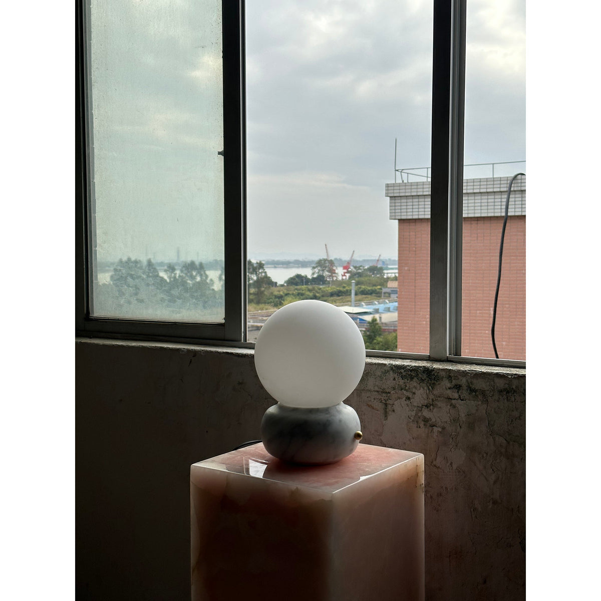 Naga Table Lamp - Hand-Sculpted Natural Marble & Opal Glass Light