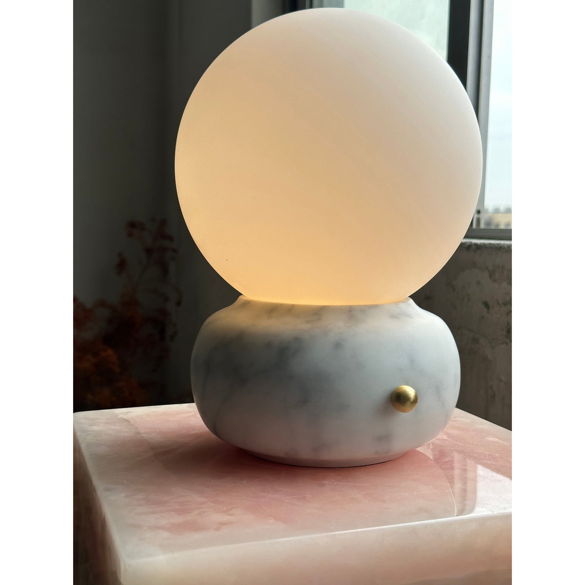 Naga Table Lamp - Hand-Sculpted Natural Marble & Opal Glass Light