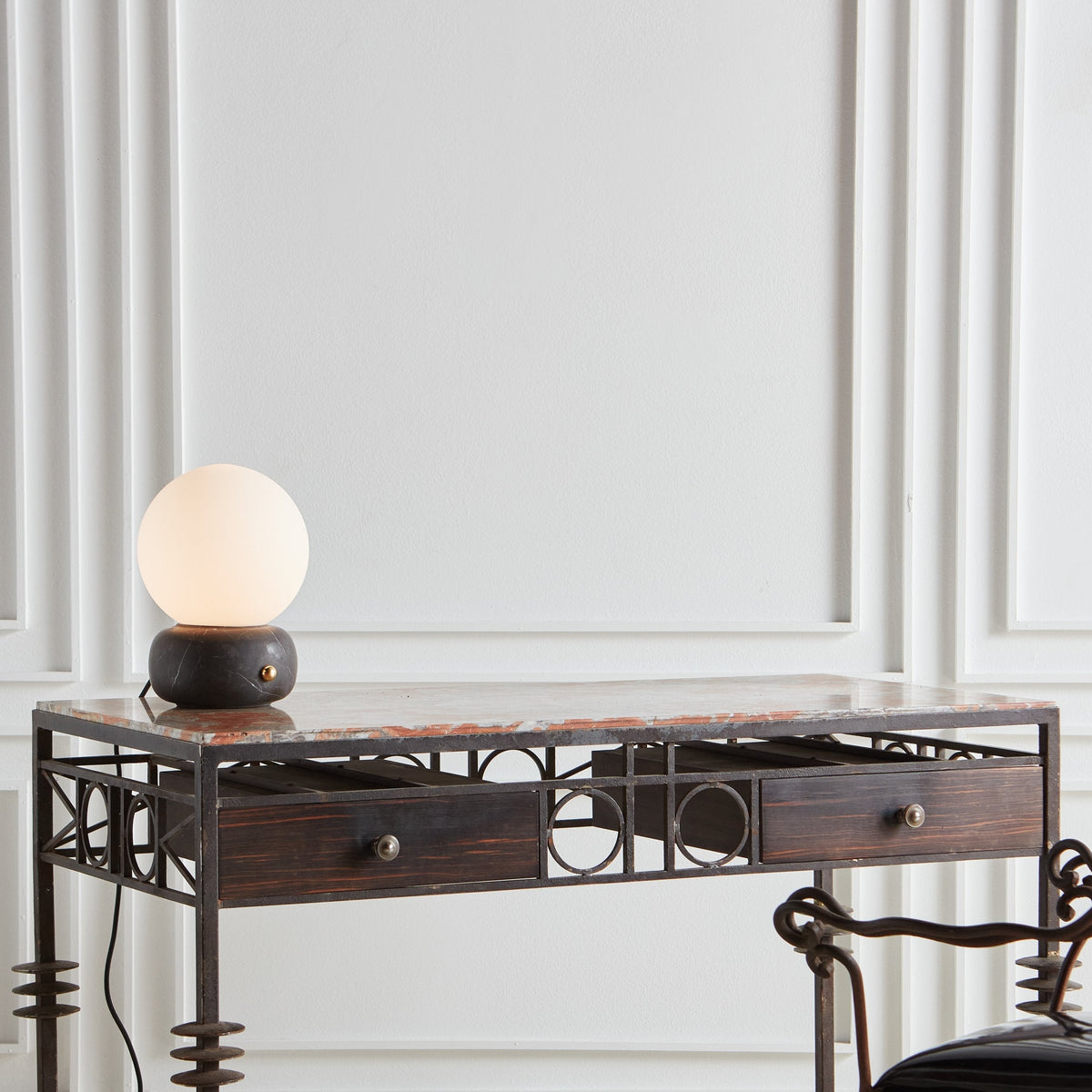 Naga Table Lamp - Hand-Sculpted Natural Marble & Opal Glass Light