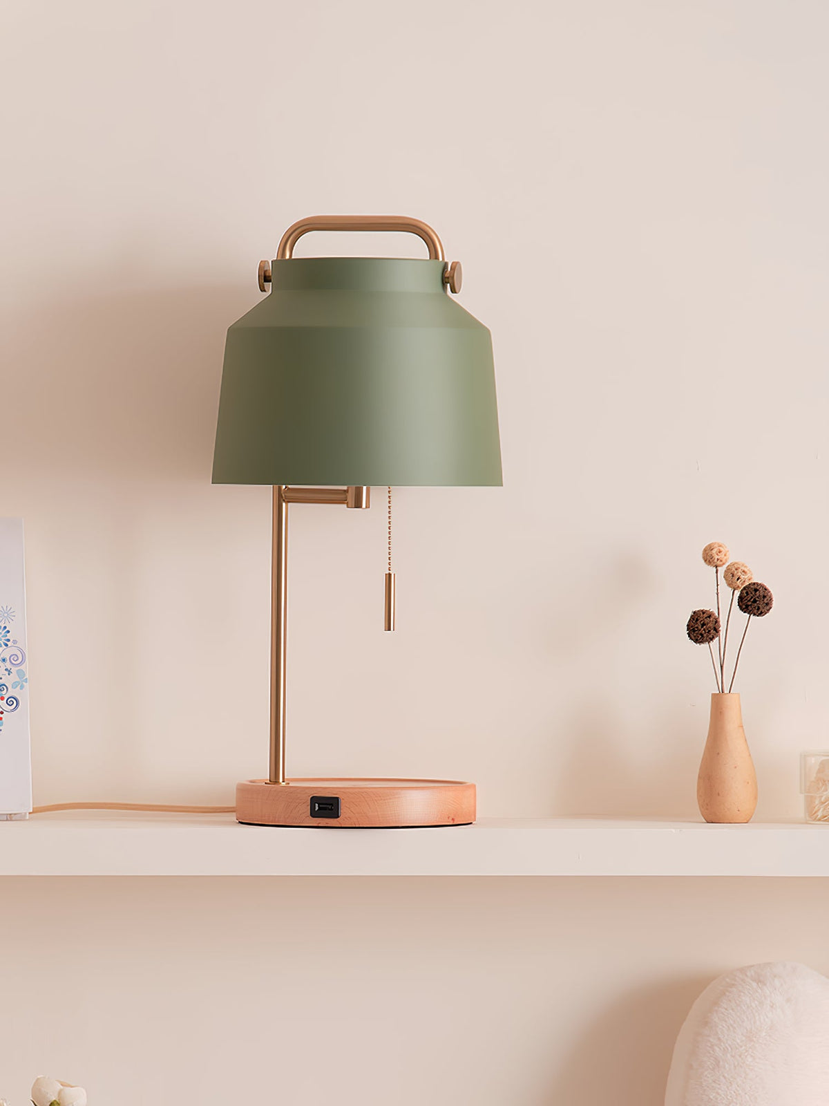 Naima Table Lamp - Nordic Beech Wood & Wireless Charging Desk Light