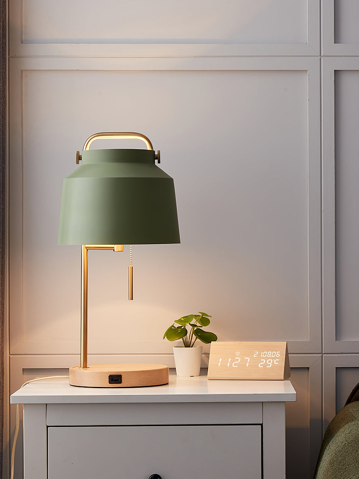 Naima Table Lamp - Nordic Beech Wood & Wireless Charging Desk Light