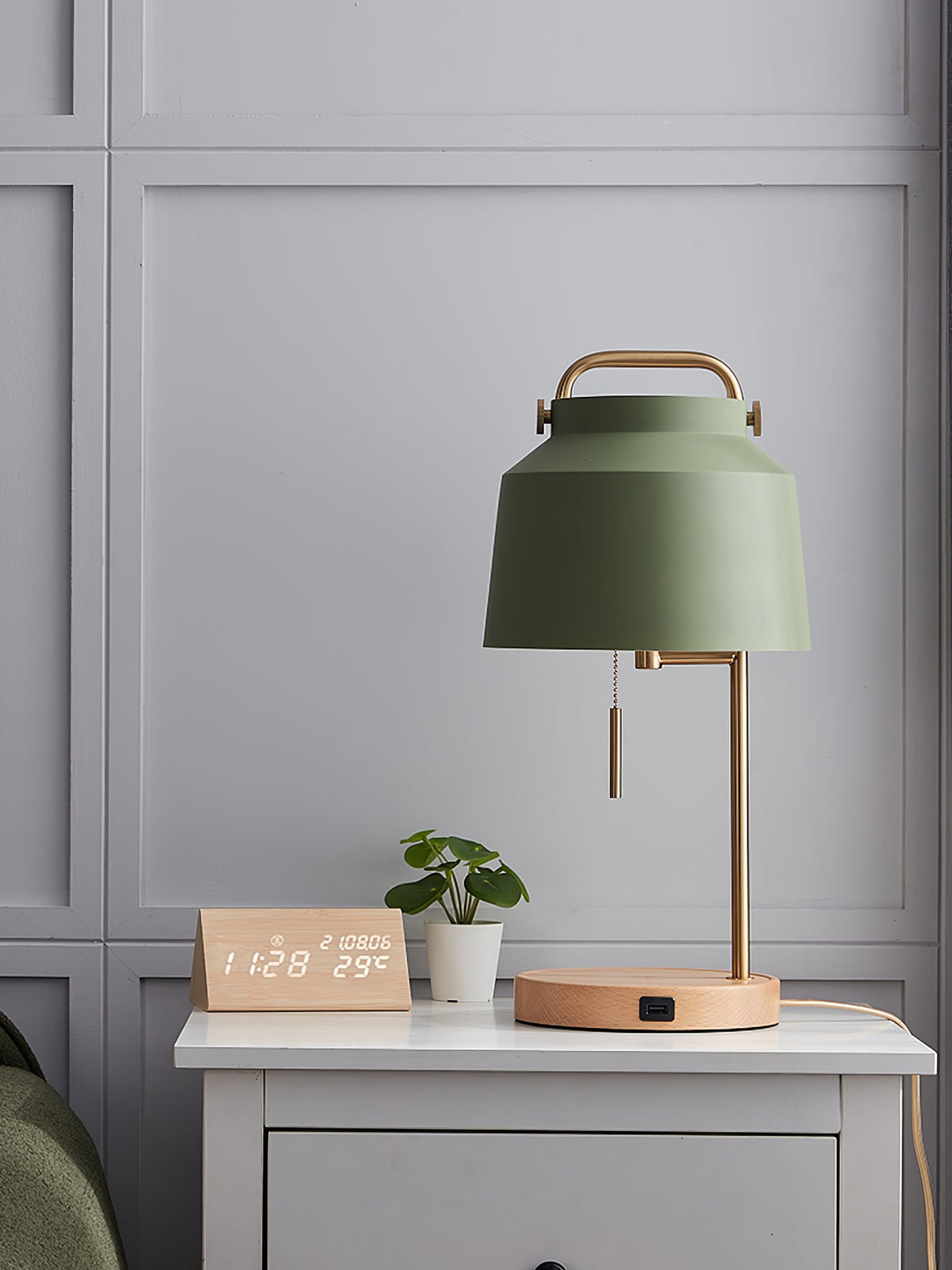 Naima Table Lamp - Nordic Beech Wood & Wireless Charging Desk Light