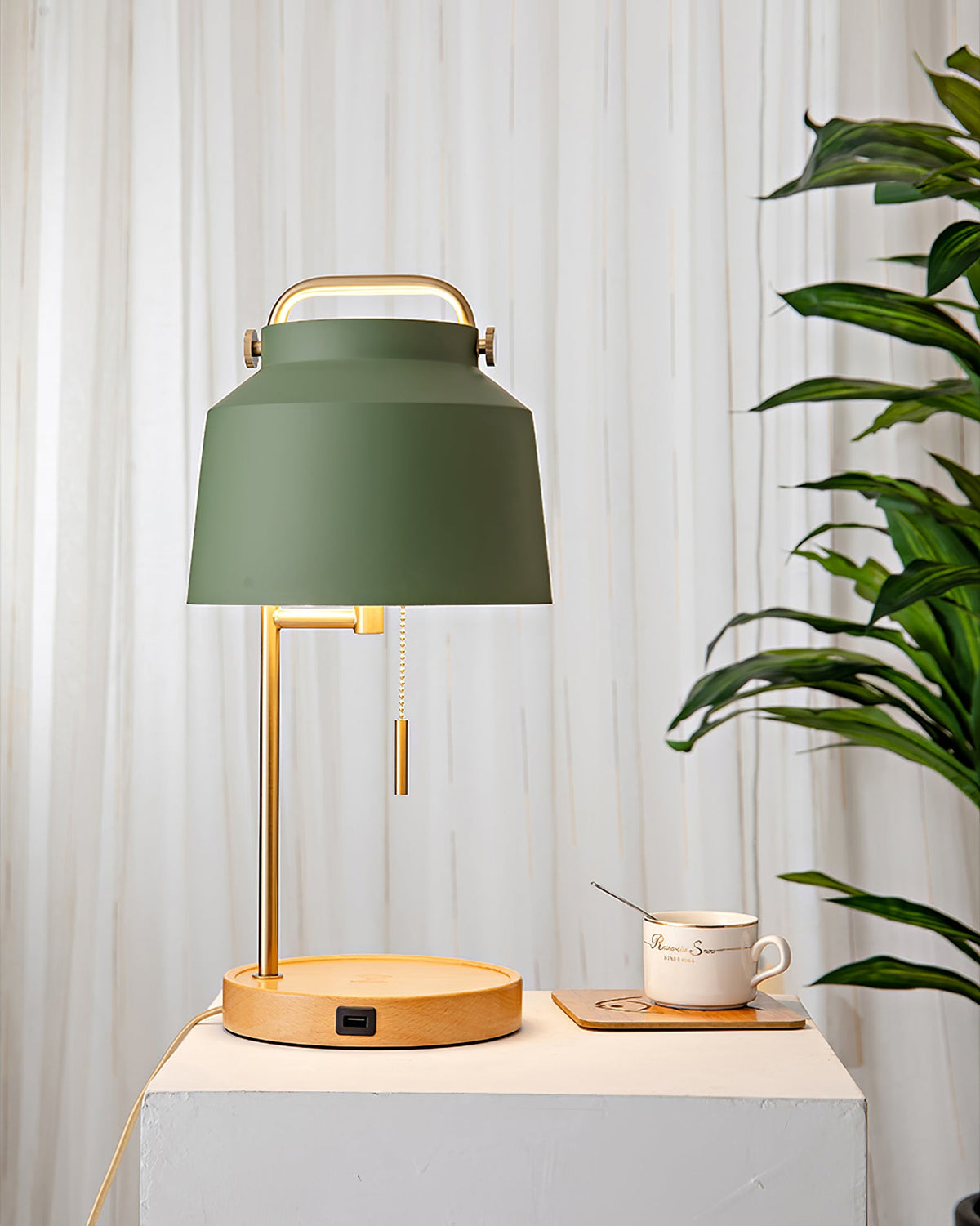 Naima Table Lamp - Nordic Beech Wood & Wireless Charging Desk Light