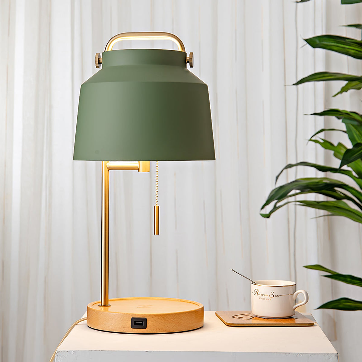 Naima Table Lamp - Nordic Beech Wood & Wireless Charging Desk Light