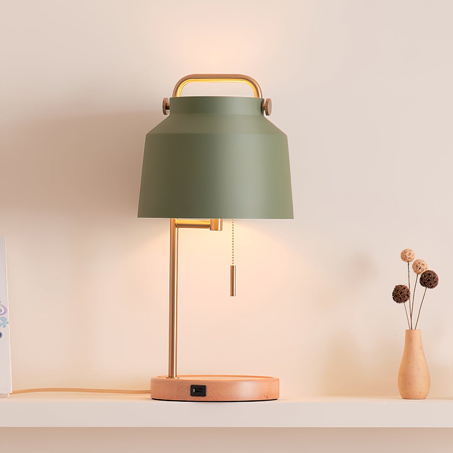 Naima Table Lamp - Nordic Beech Wood & Wireless Charging Desk Light