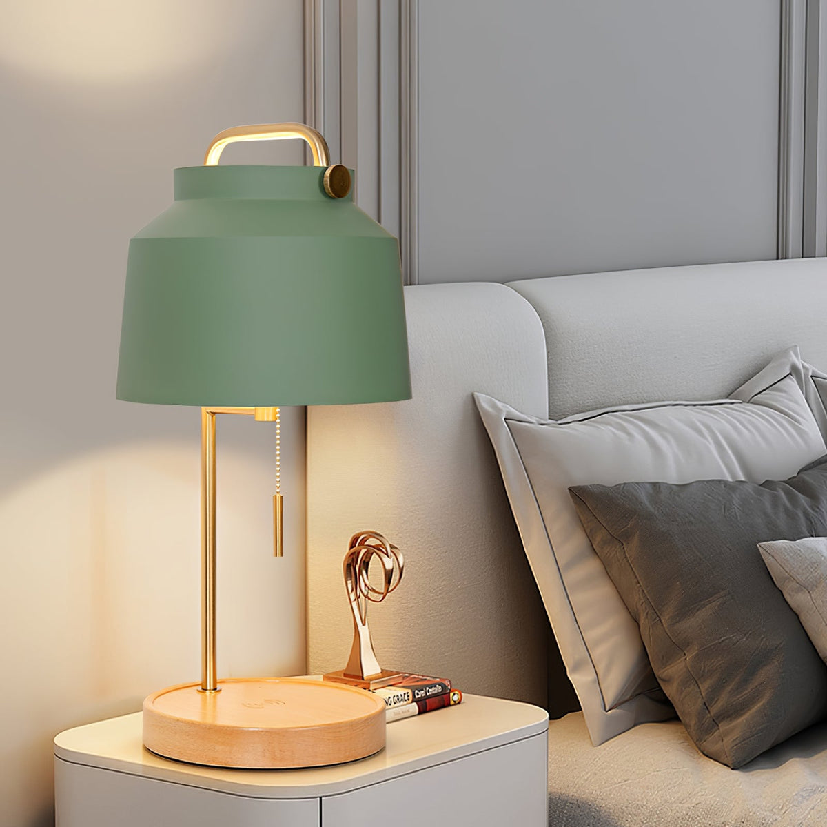 Naima Table Lamp - Nordic Beech Wood & Wireless Charging Desk Light