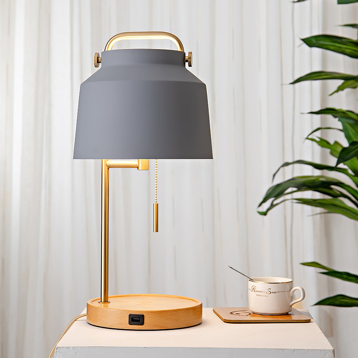 Naima Table Lamp - Nordic Beech Wood & Wireless Charging Desk Light