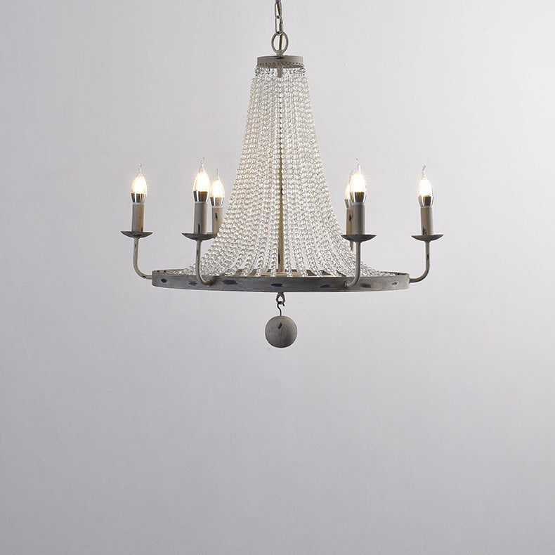 Naples Chandelier - Distressed Candelabra & Crystal Bead Light