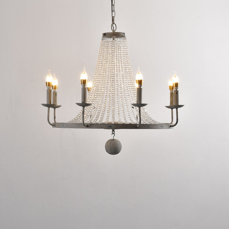 Naples Chandelier - Distressed Candelabra & Crystal Bead Light