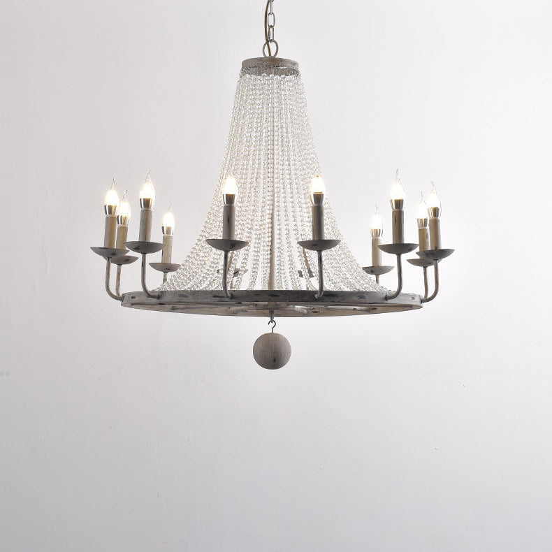 Naples Chandelier - Distressed Candelabra & Crystal Bead Light