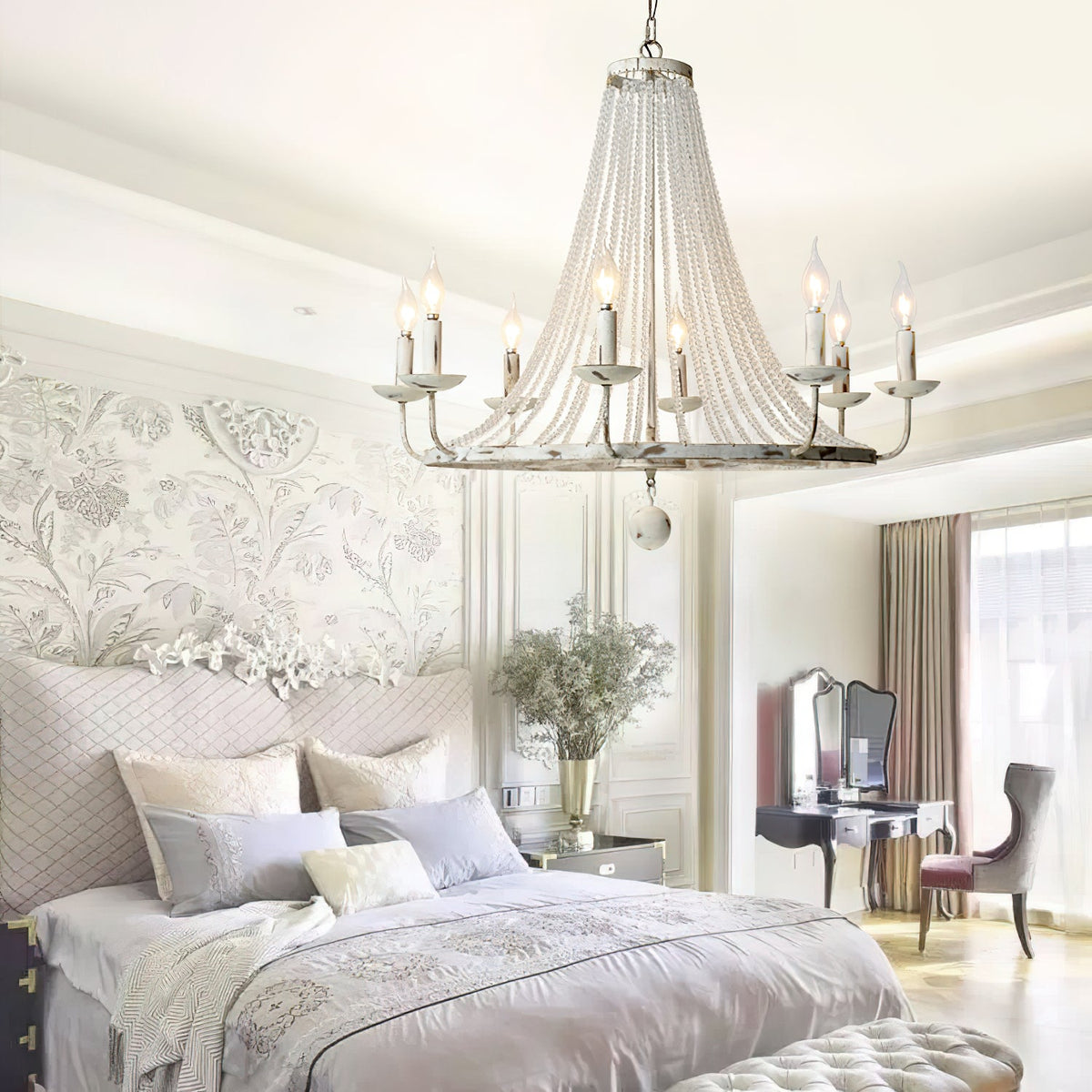 Naples Chandelier - Distressed Candelabra & Crystal Bead Light