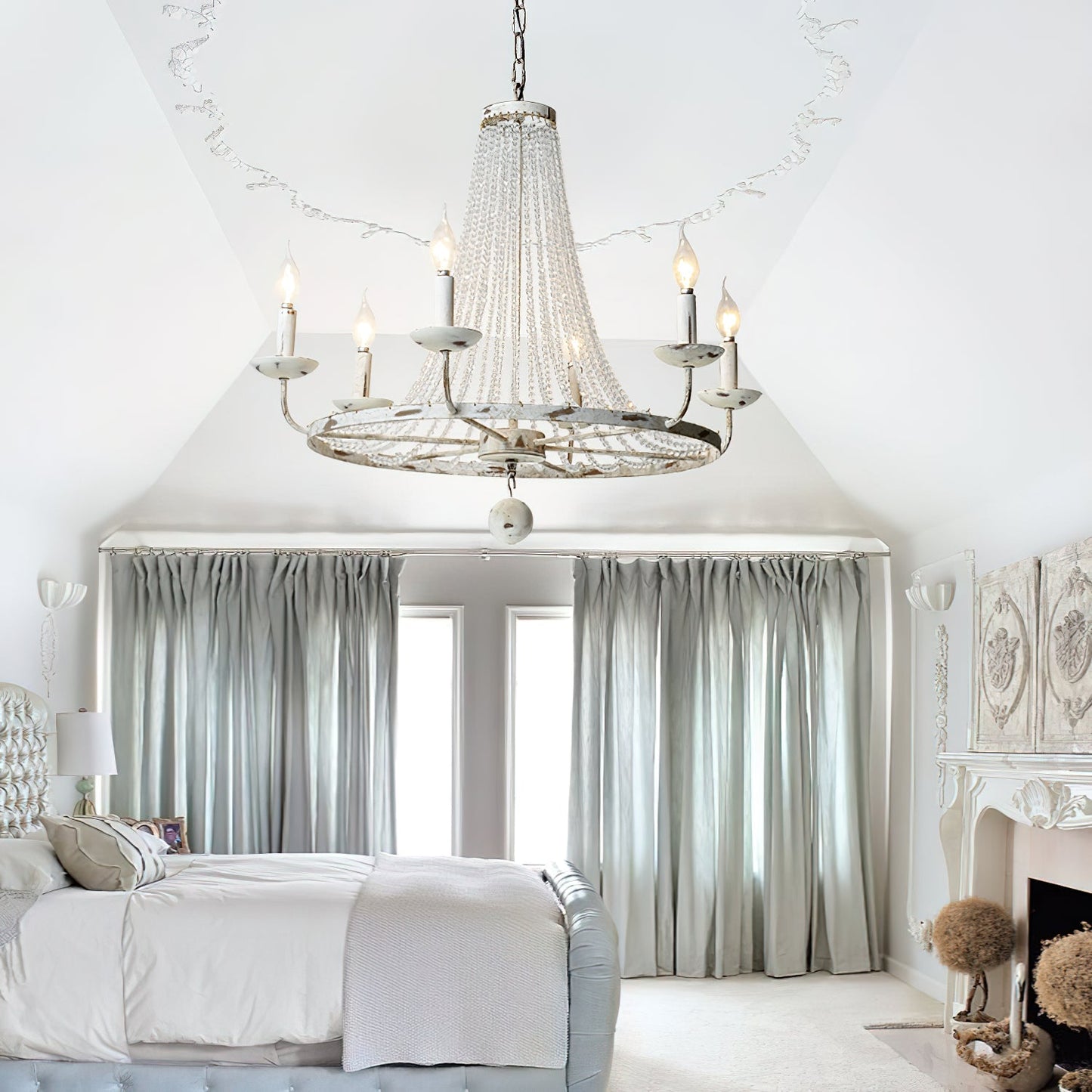 Naples Chandelier - Distressed Candelabra & Crystal Bead Light
