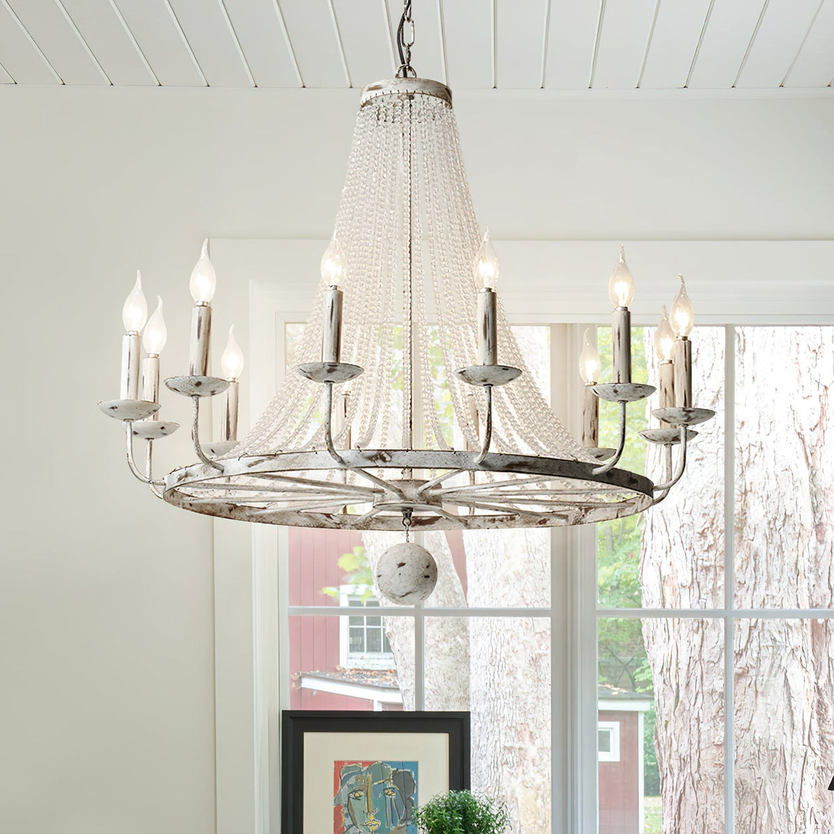 Naples Chandelier - Distressed Candelabra & Crystal Bead Light