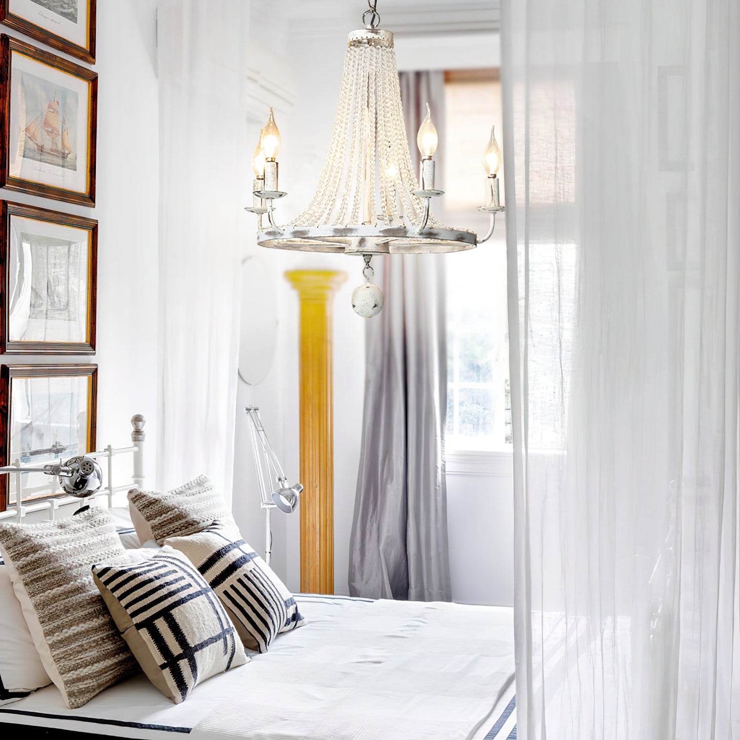 Naples Chandelier - Distressed Candelabra & Crystal Bead Light