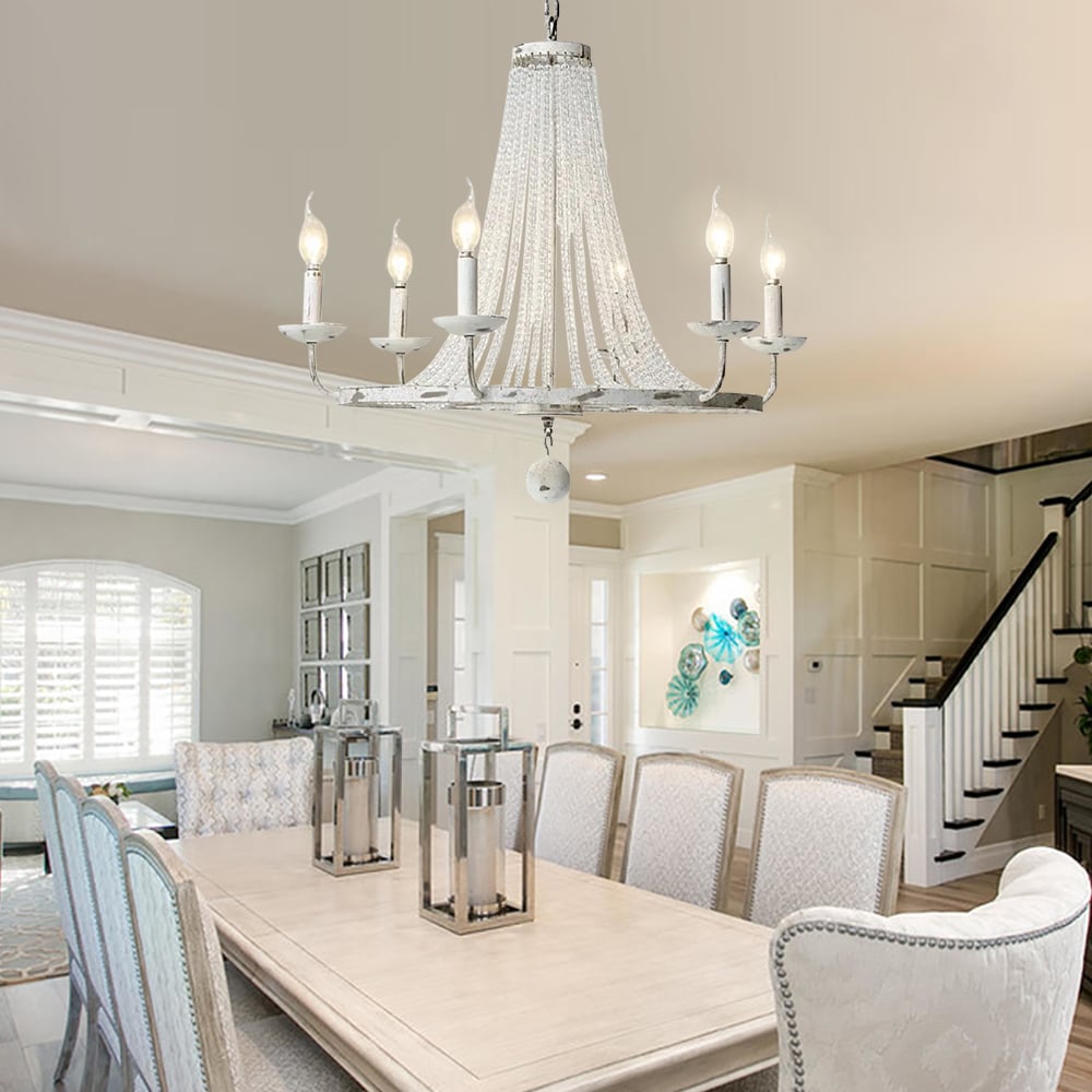 Naples Chandelier - Distressed Candelabra & Crystal Bead Light
