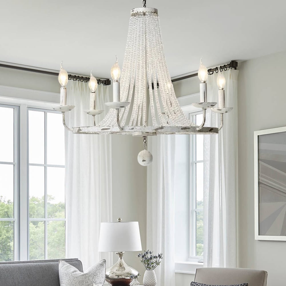 Naples Chandelier - Distressed Candelabra & Crystal Bead Light