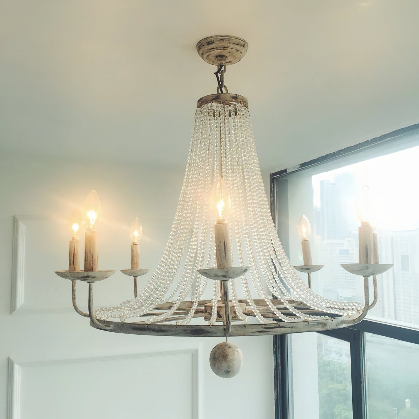 Naples Chandelier - Distressed Candelabra & Crystal Bead Light