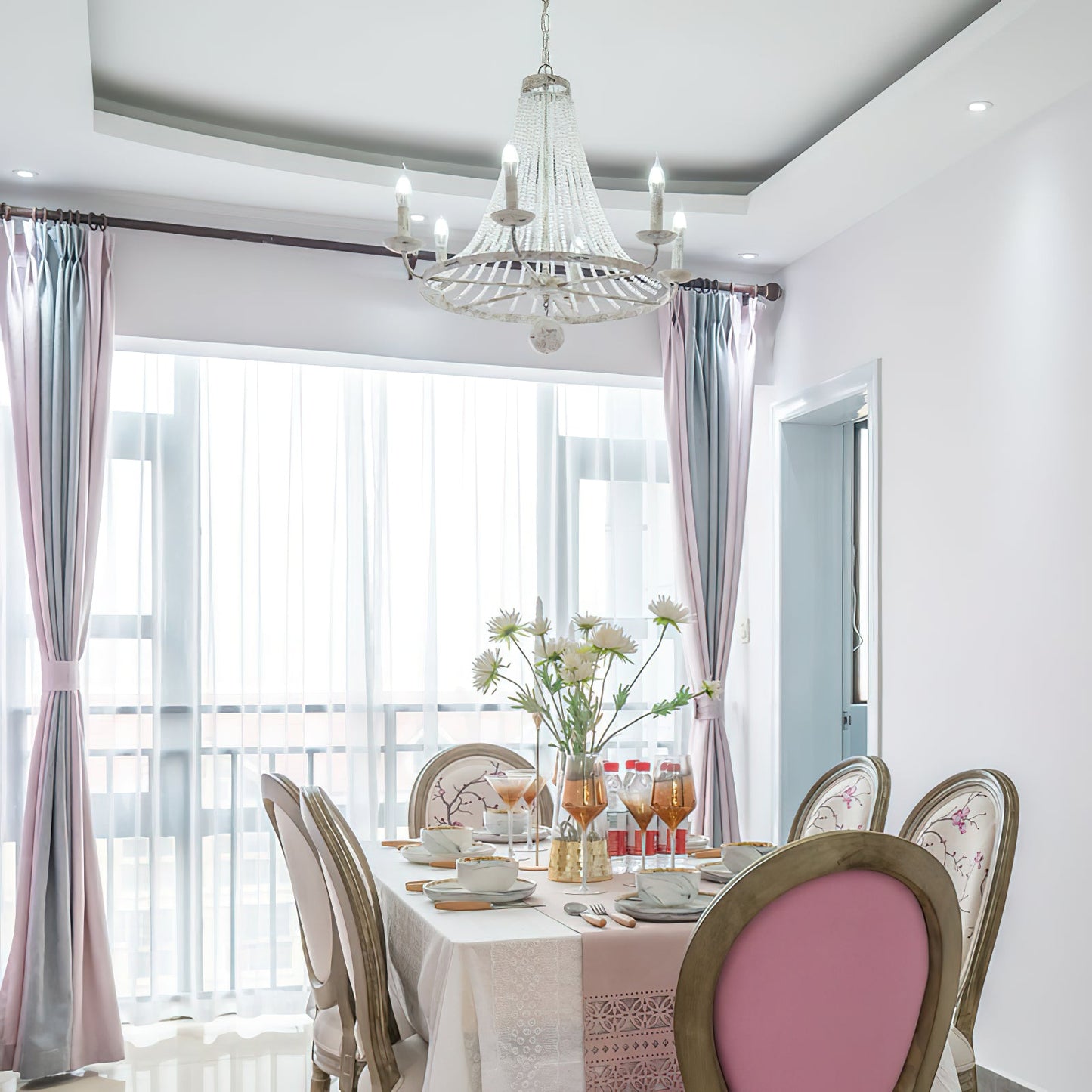 Naples Chandelier - Distressed Candelabra & Crystal Bead Light