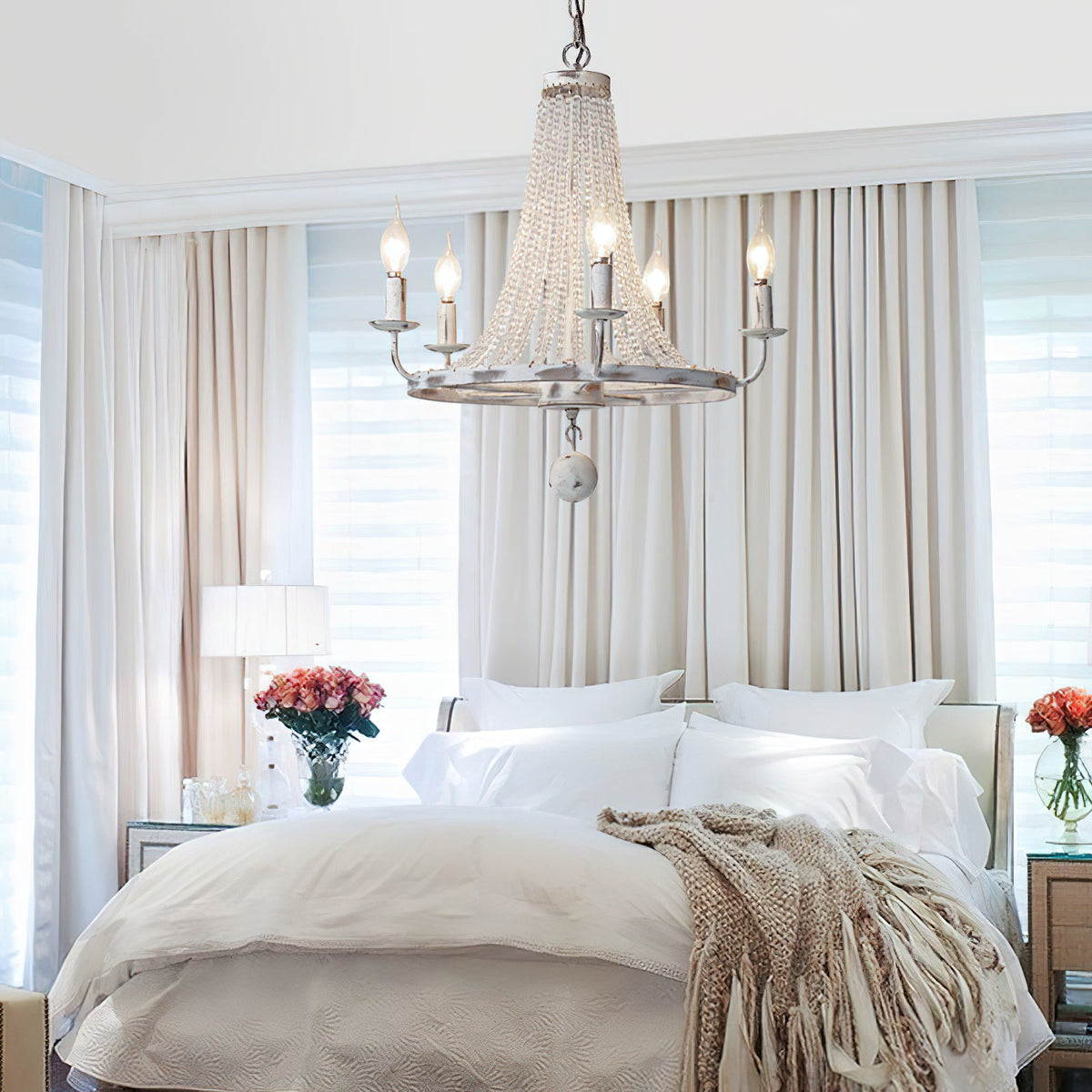 Naples Chandelier - Distressed Candelabra & Crystal Bead Light