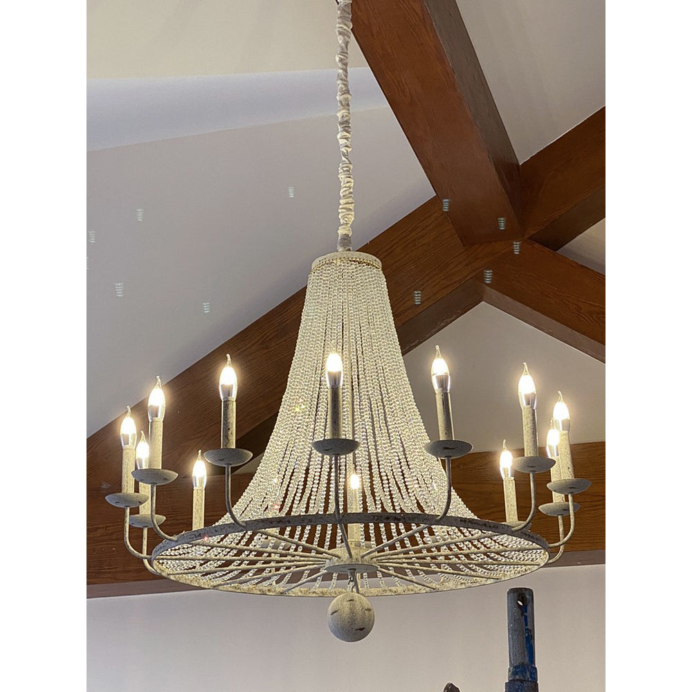 Naples Chandelier - Distressed Candelabra & Crystal Bead Light