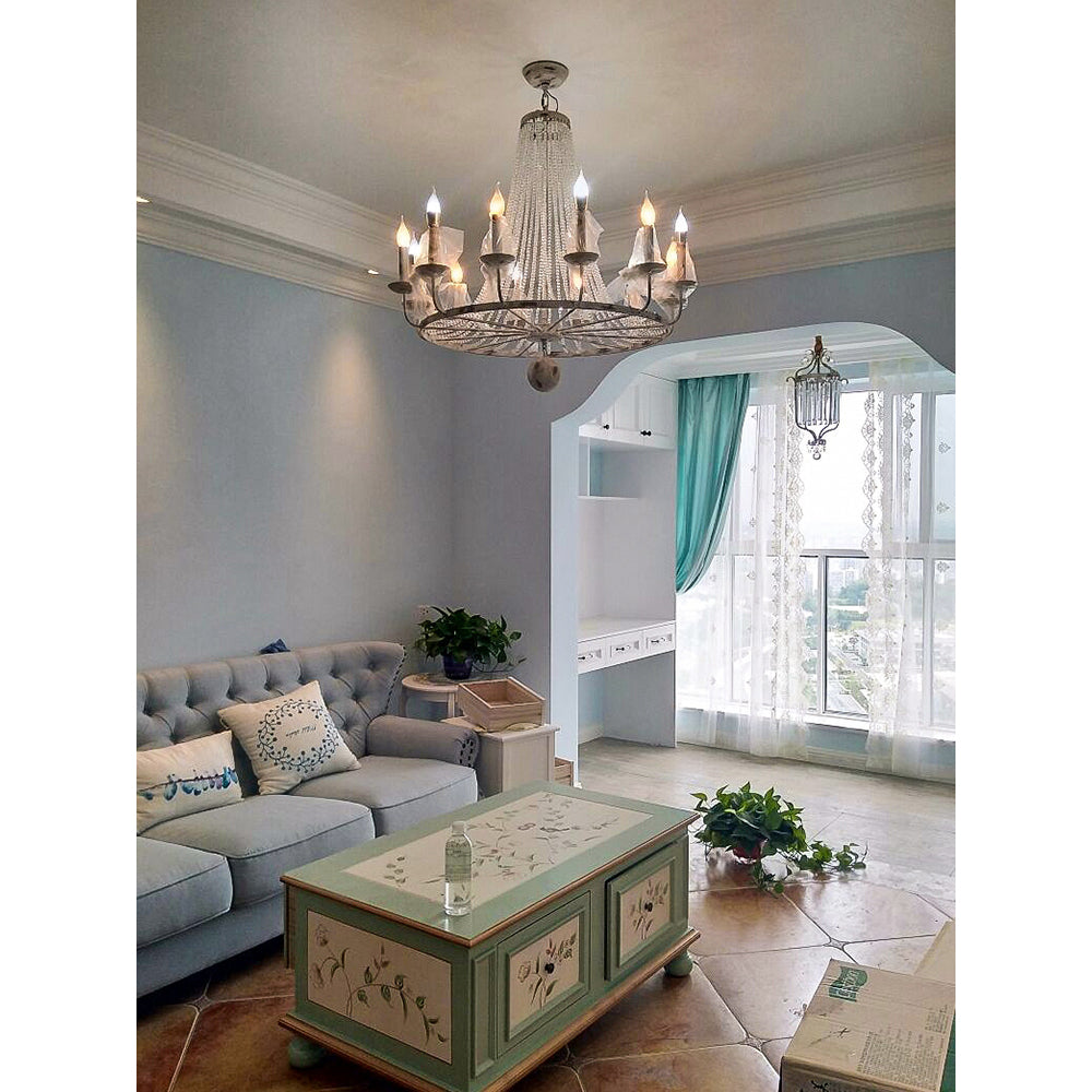 Naples Chandelier - Distressed Candelabra & Crystal Bead Light