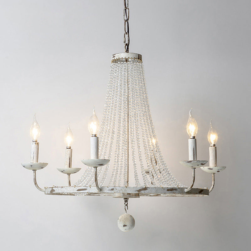 Naples Chandelier - Distressed Candelabra & Crystal Bead Light