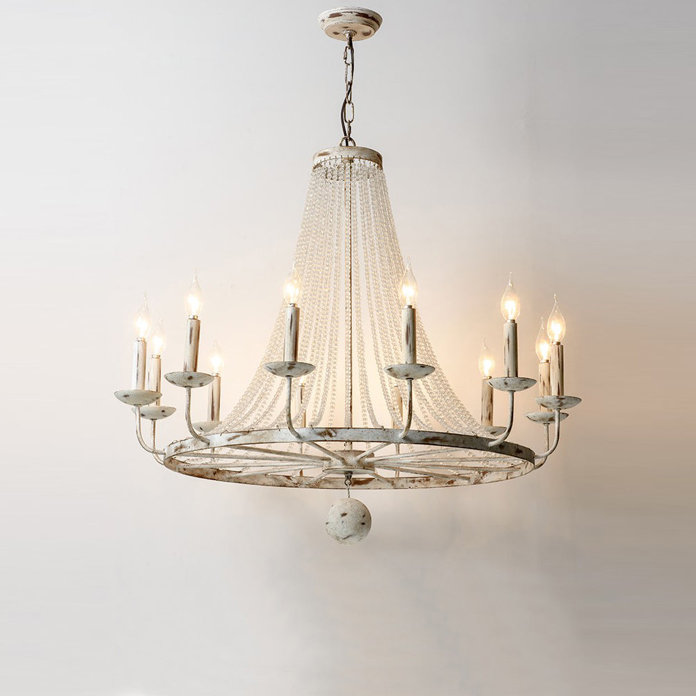 Naples Chandelier - Distressed Candelabra & Crystal Bead Light