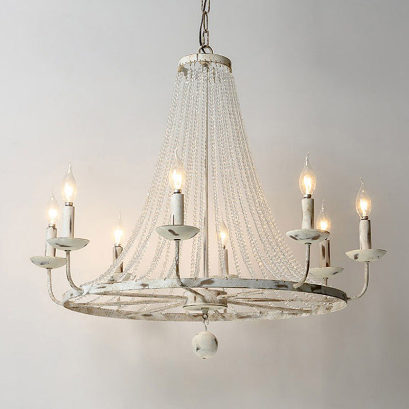 Naples Chandelier - Distressed Candelabra & Crystal Bead Light