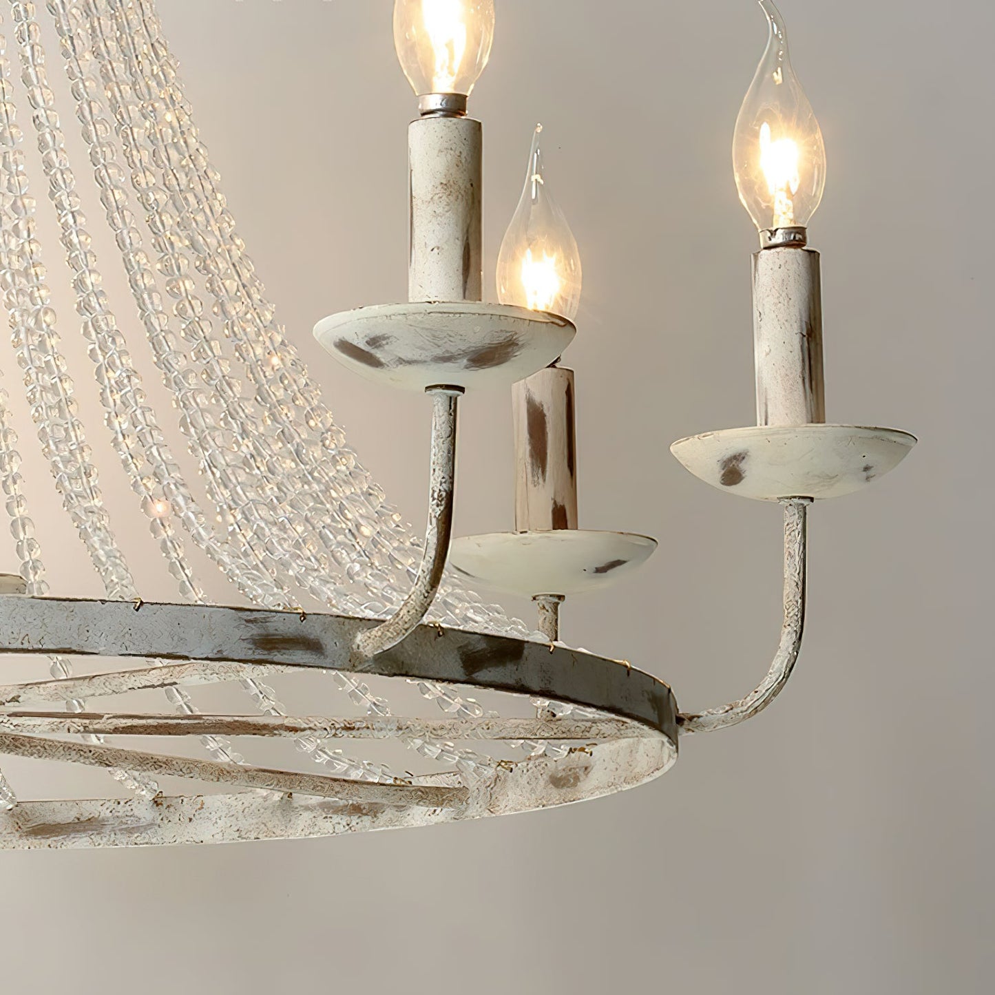 Naples Chandelier - Distressed Candelabra & Crystal Bead Light