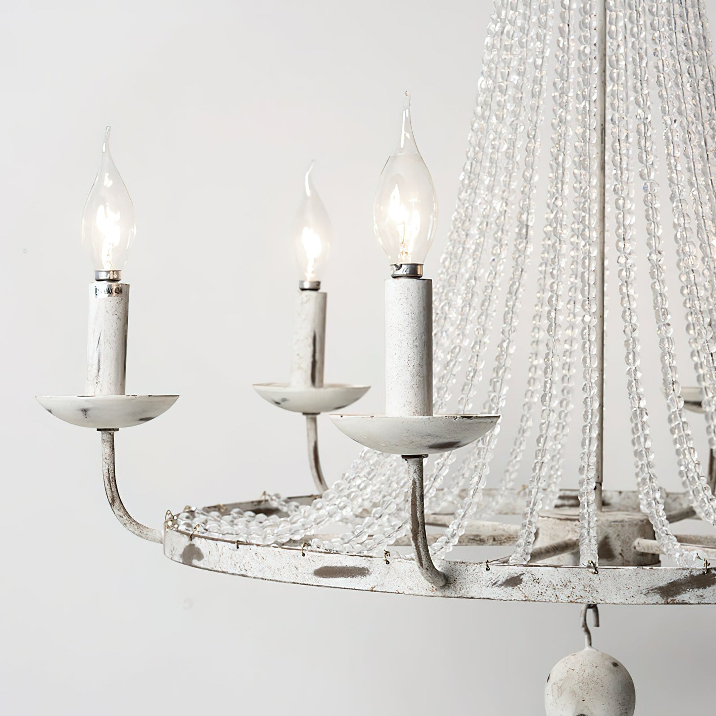Naples Chandelier - Distressed Candelabra & Crystal Bead Light