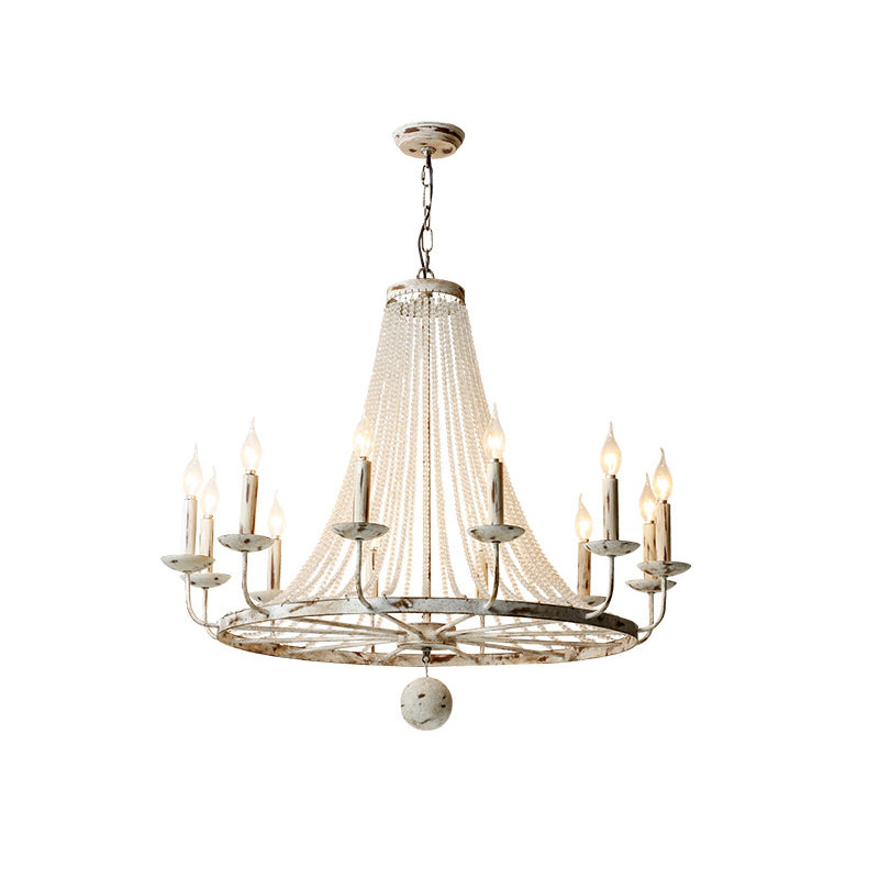 Naples Chandelier - Distressed Candelabra & Crystal Bead Light