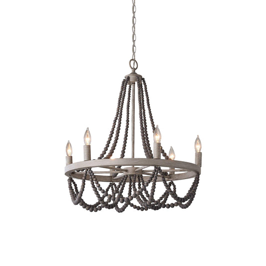 Nash Chandelier - Bohemian Wooden Bead 6-Light Chandelier