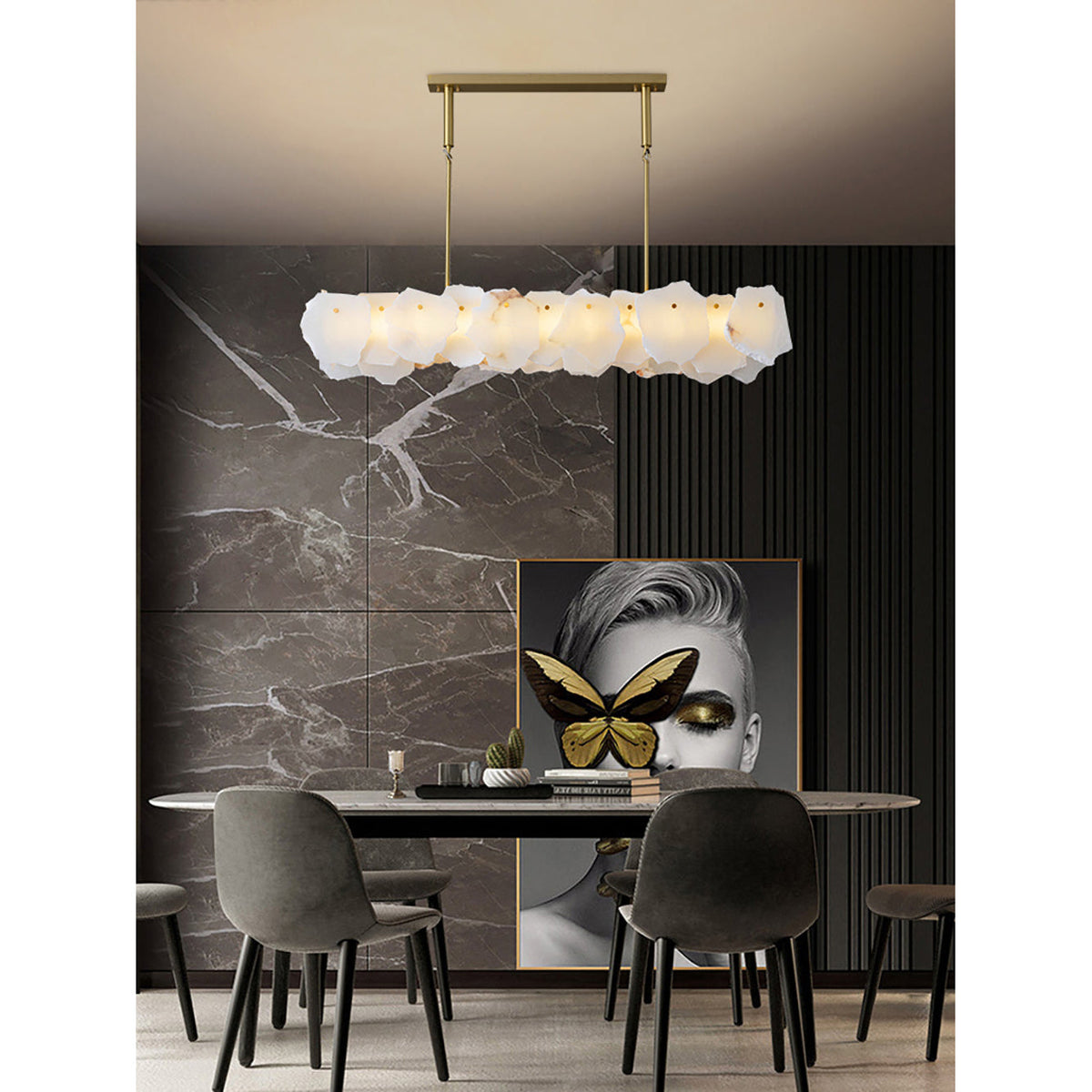 Nasile Alabaster Chandelier - Solid Brass & Linear Natural Alabaster Light