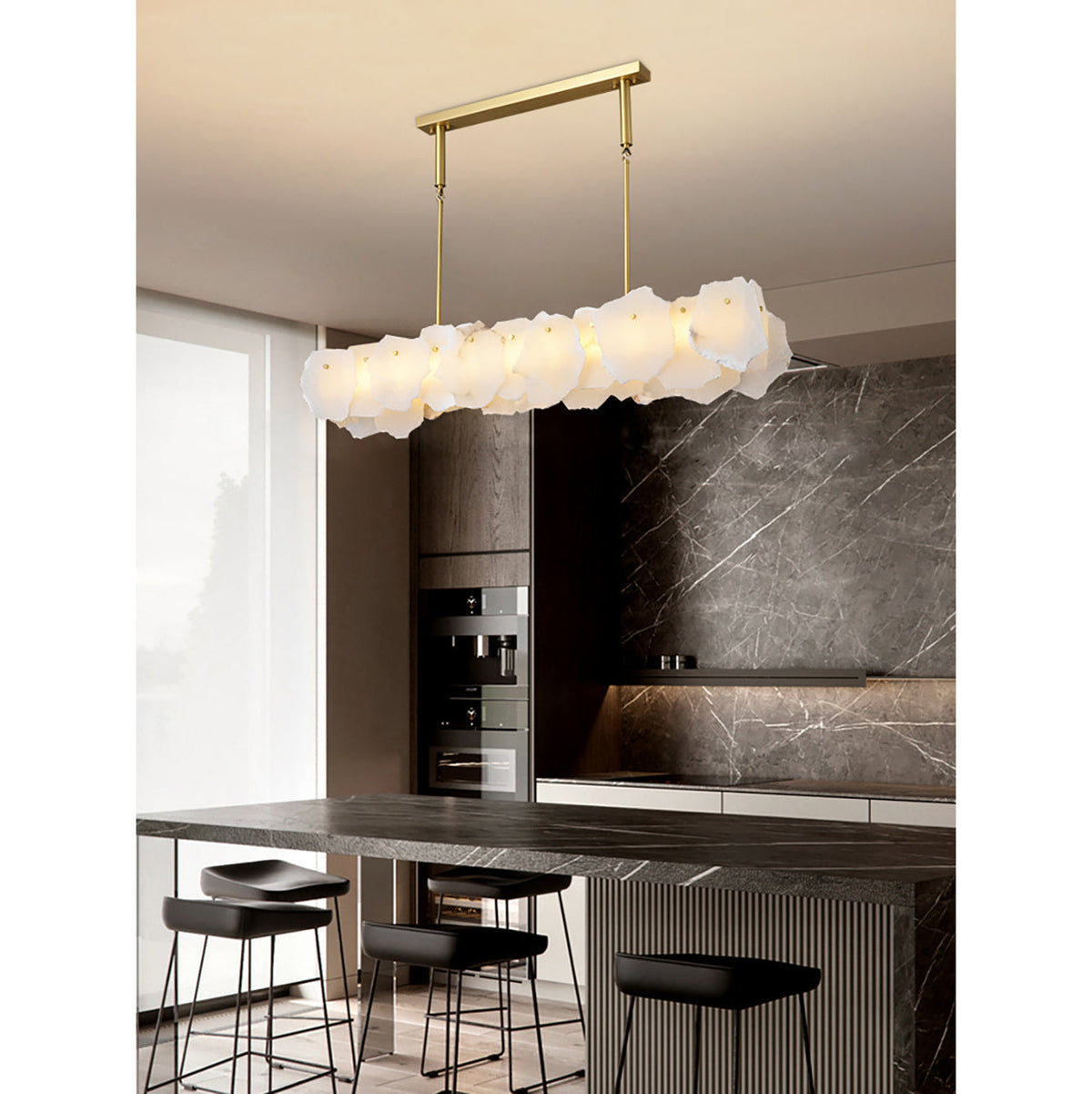 Nasile Alabaster Chandelier - Solid Brass & Linear Natural Alabaster Light