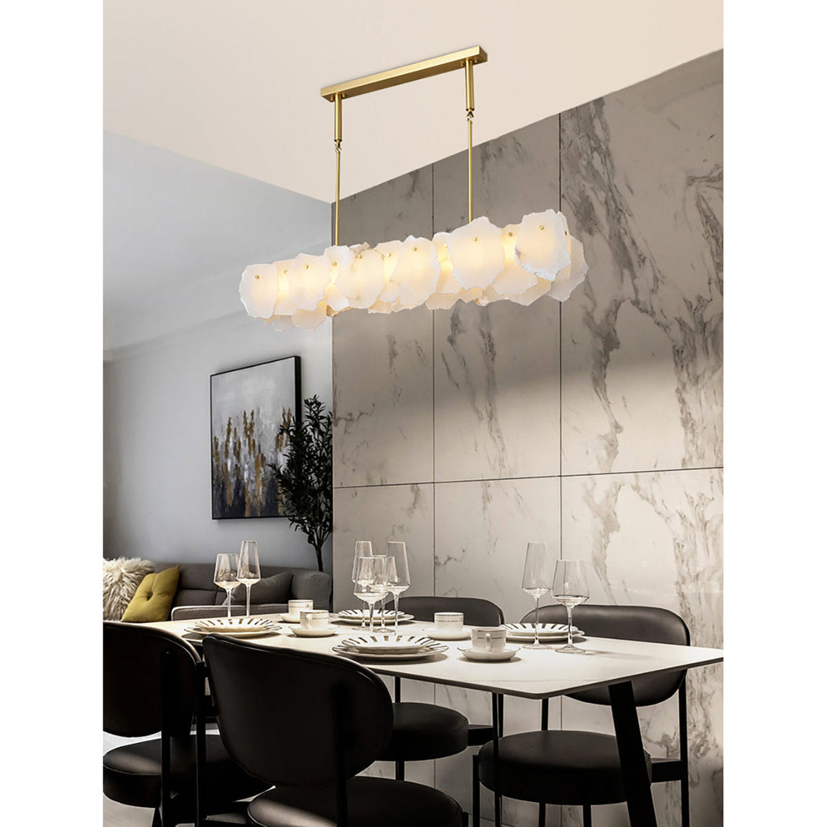 Nasile Alabaster Chandelier - Solid Brass & Linear Natural Alabaster Light