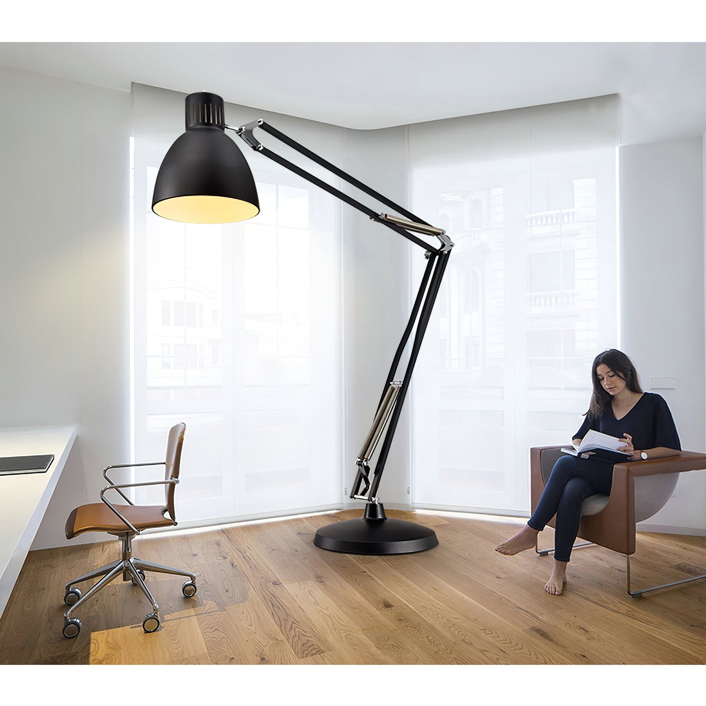 Naska Floor Lamp - Oversized Adjustable Architectural Metal Task Light