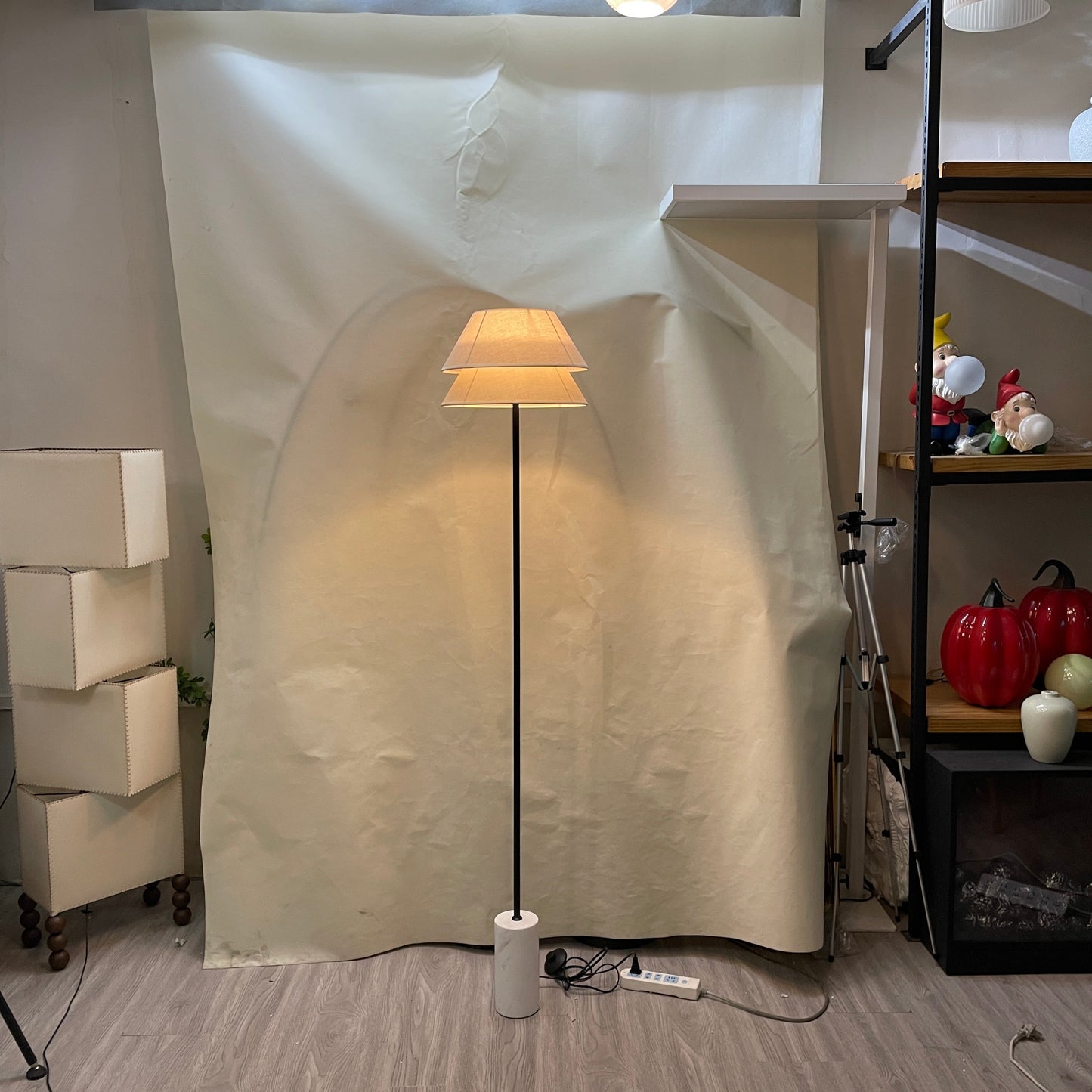 Kobi Floor Lamp - Italian Calacatta Gold Marble & Fabric Shade Floor Light