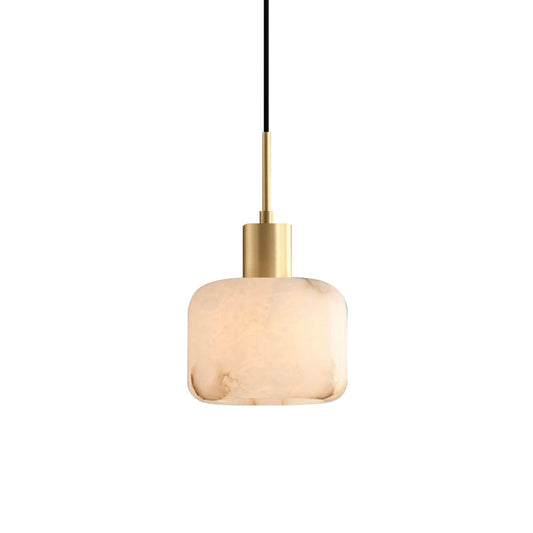 Natural Alabaster Small Pendant Light - Solid Brass & Hand-Carved Stone Pendant