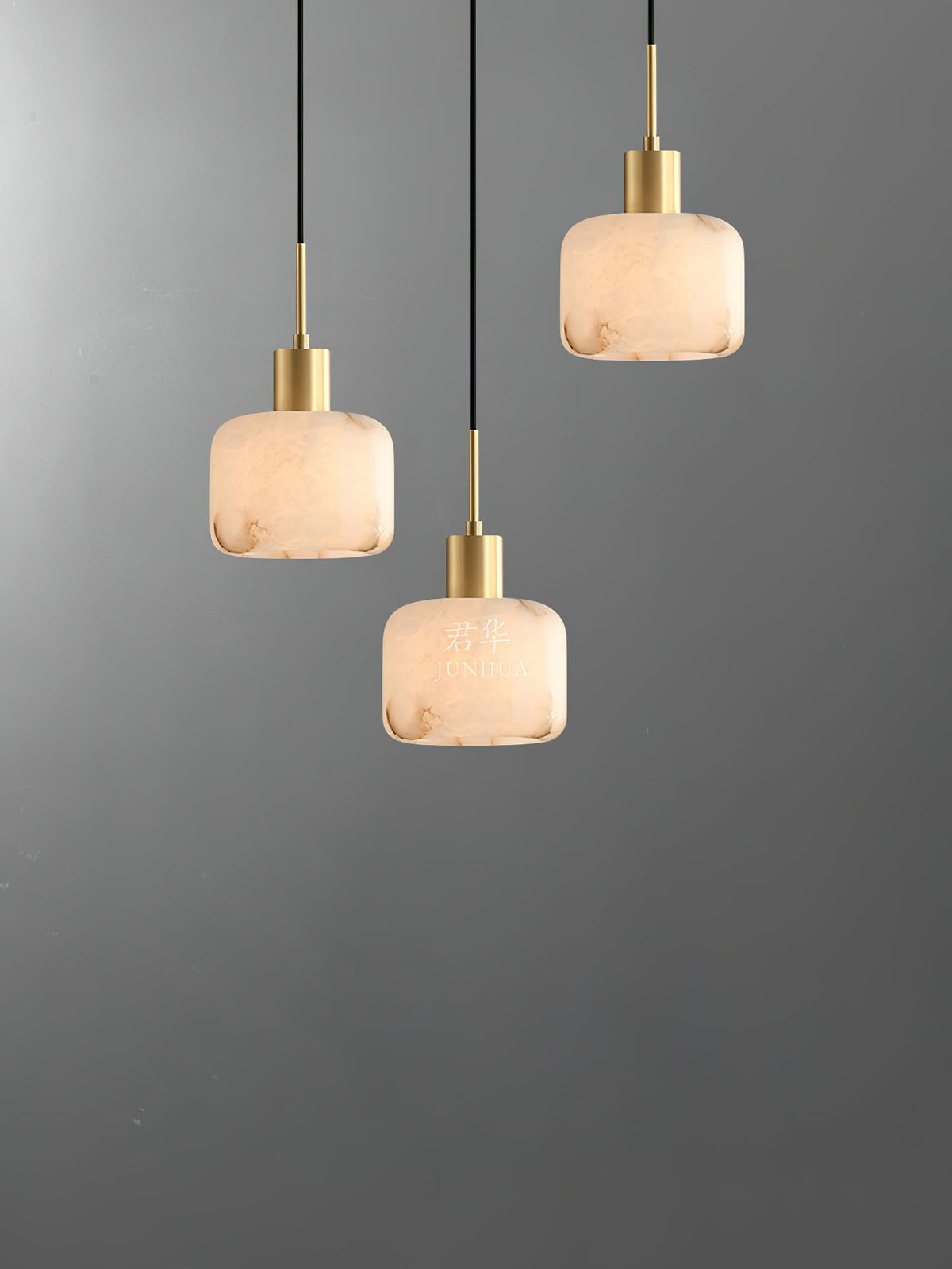 Natural Alabaster Small Pendant Light - Solid Brass & Hand-Carved Stone Pendant