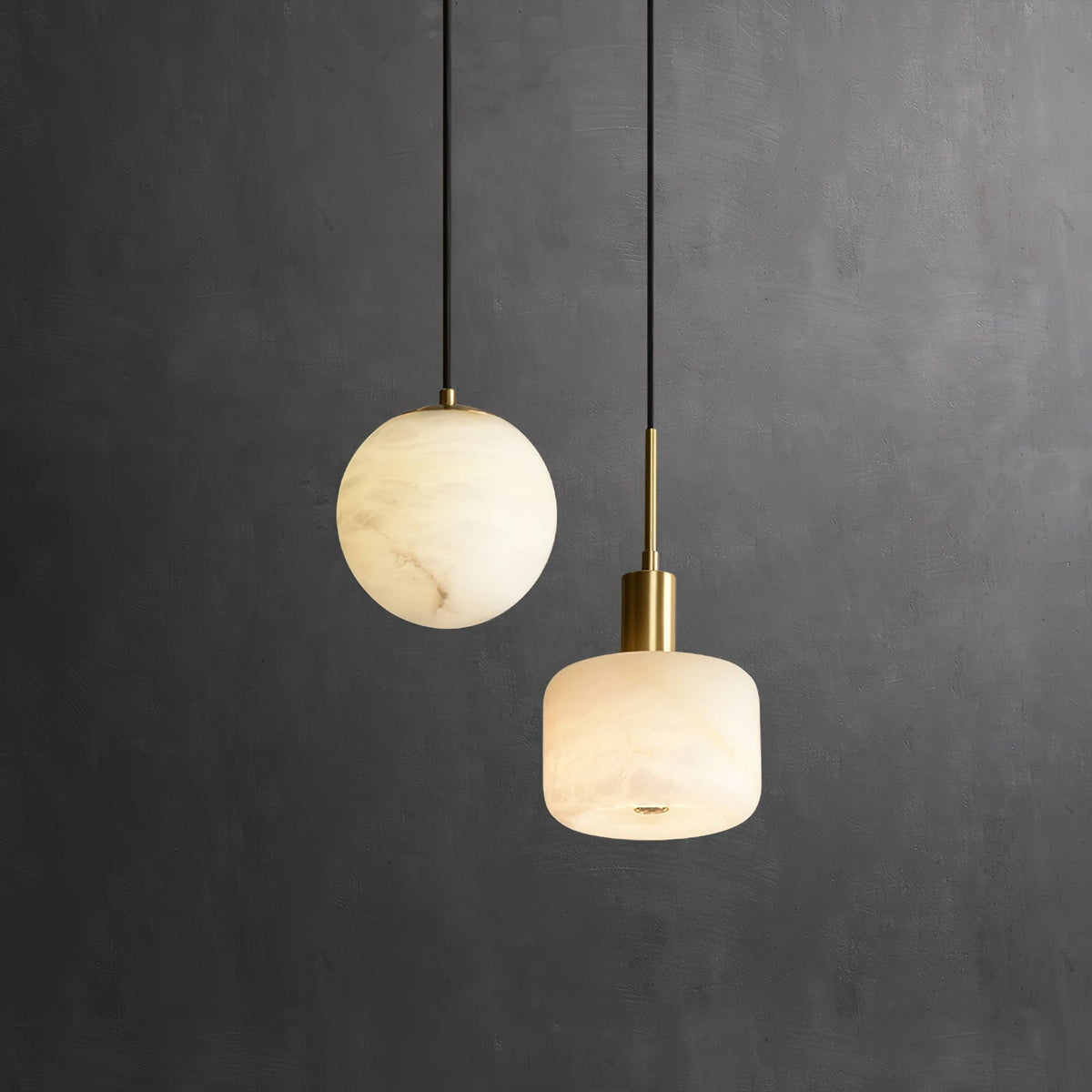 Natural Alabaster Small Pendant Light - Solid Brass & Hand-Carved Stone Pendant
