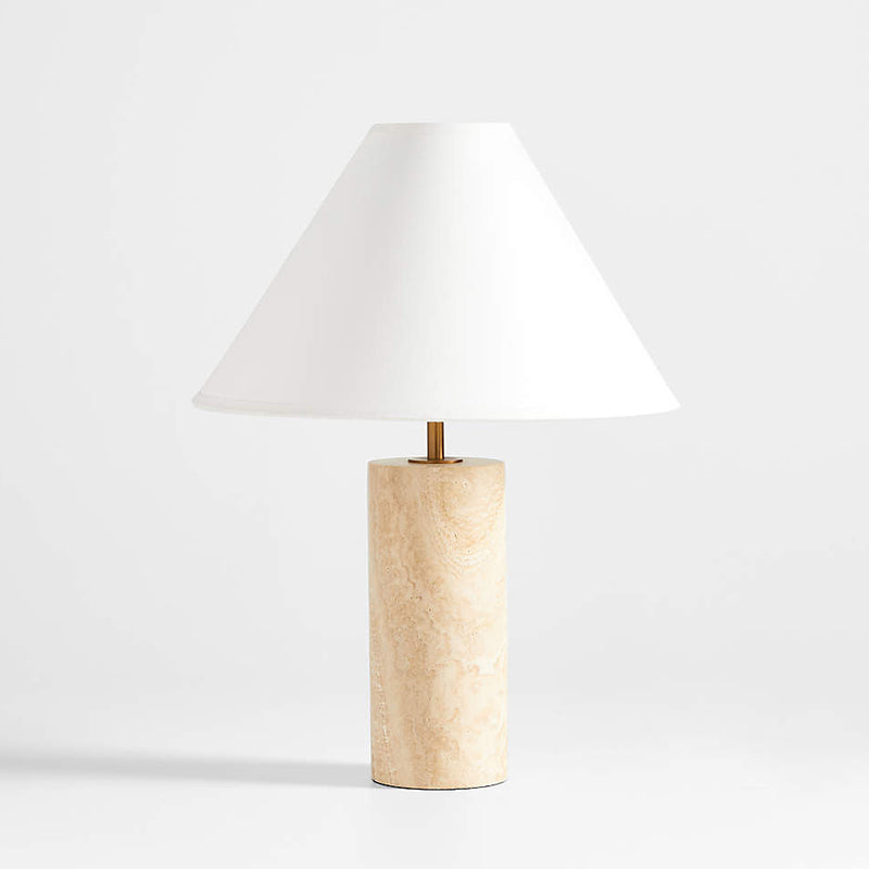 Navagio Travertine Table Lamp - Solid Porous Limestone & Fabric Desk Light