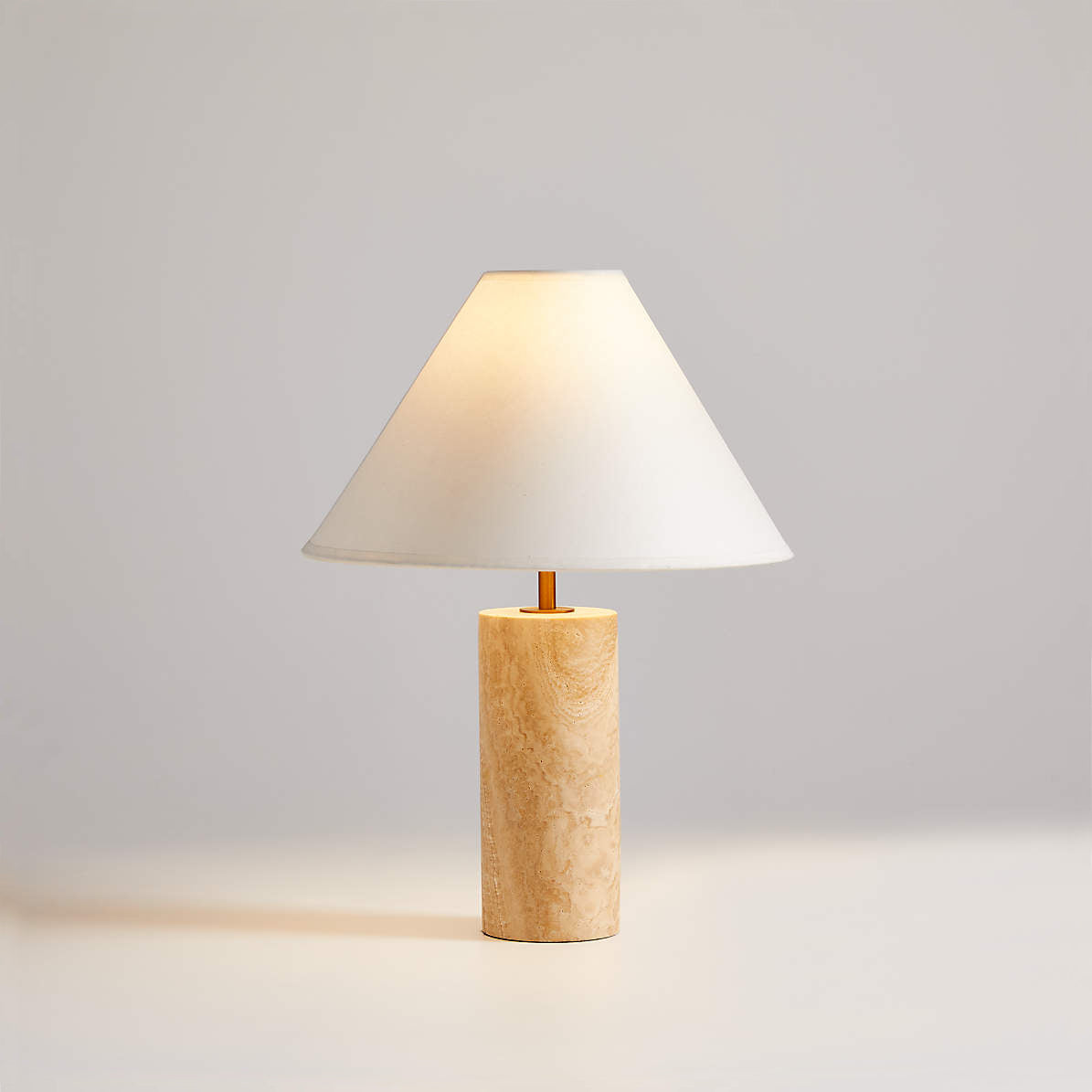 Navagio Travertine Table Lamp - Solid Porous Limestone & Fabric Desk Light