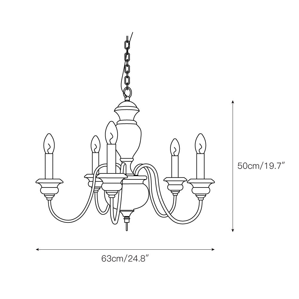 Neddy Wood Chandelier - Art Deco Solid Wood & Wrought Iron 5-Light Pendant