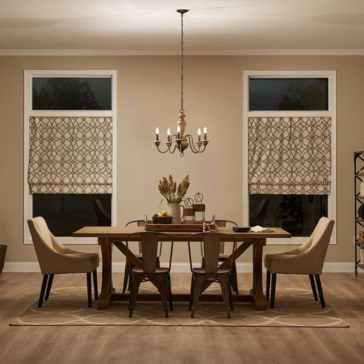 Neddy Wood Chandelier - Art Deco Solid Wood & Wrought Iron 5-Light Pendant