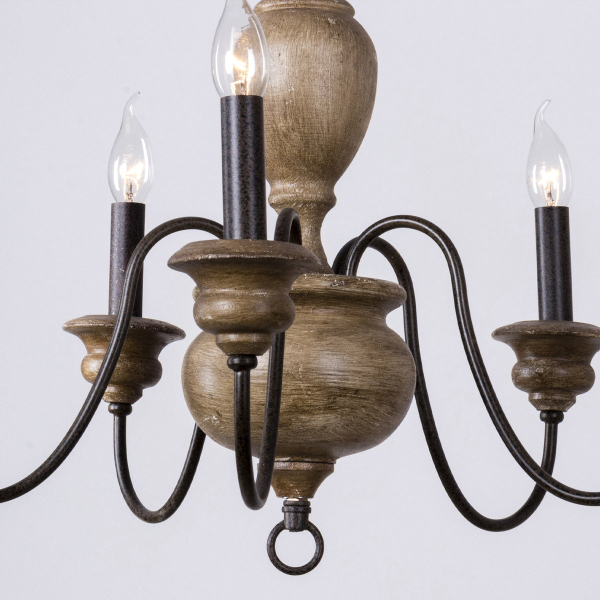Neddy Wood Chandelier - Art Deco Solid Wood & Wrought Iron 5-Light Pendant