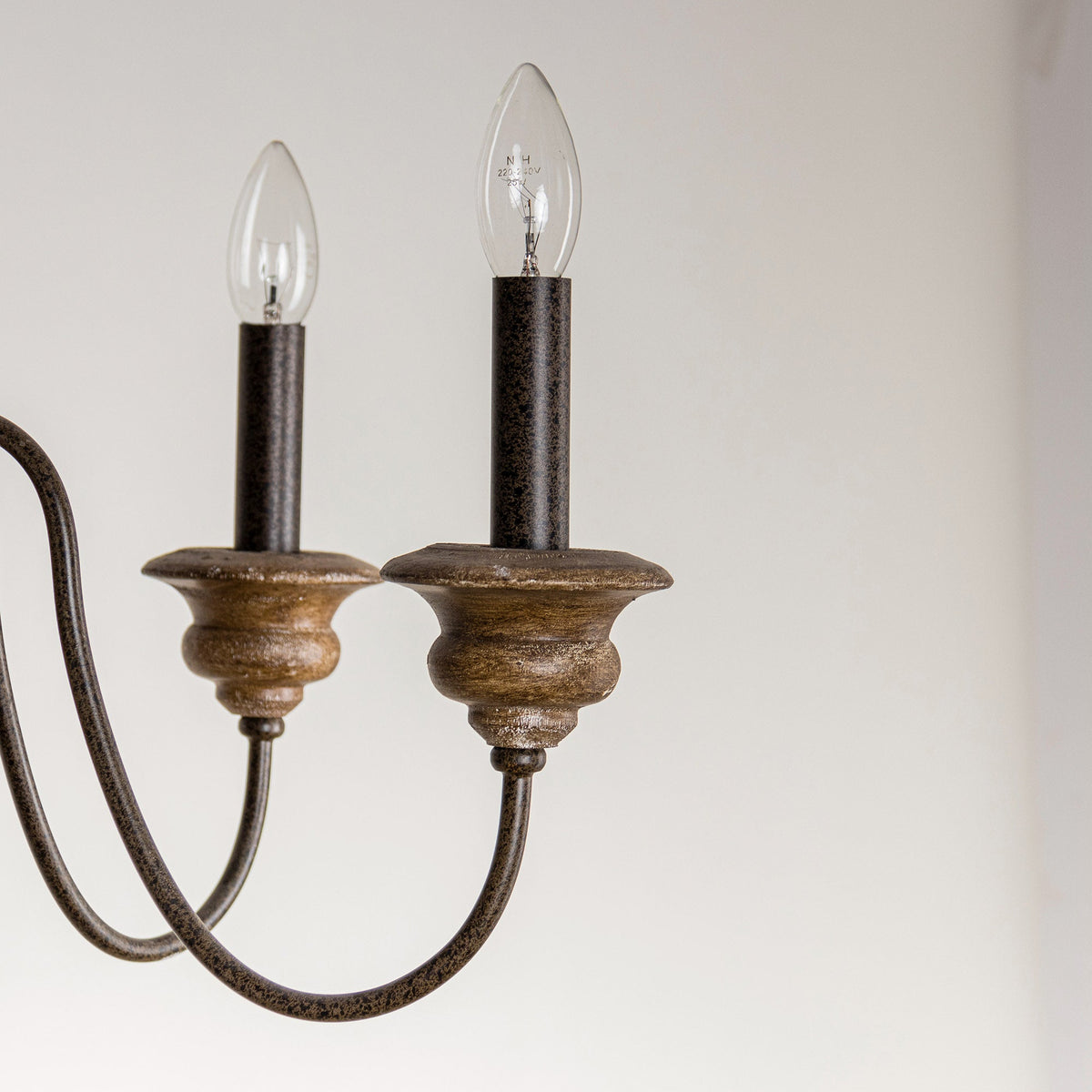 Neddy Wood Chandelier - Art Deco Solid Wood & Wrought Iron 5-Light Pendant
